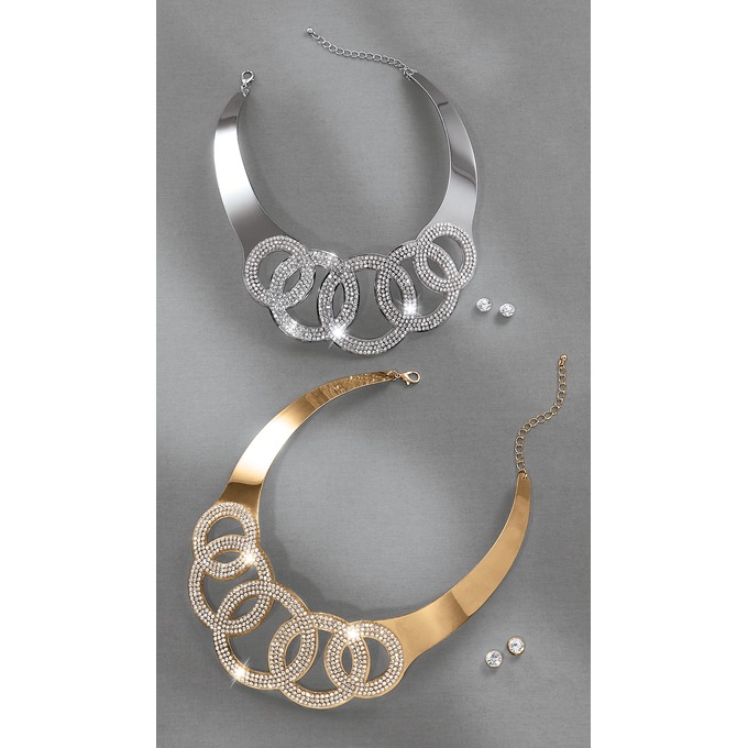 Circle Crystal Necklace and Earring Set, , large