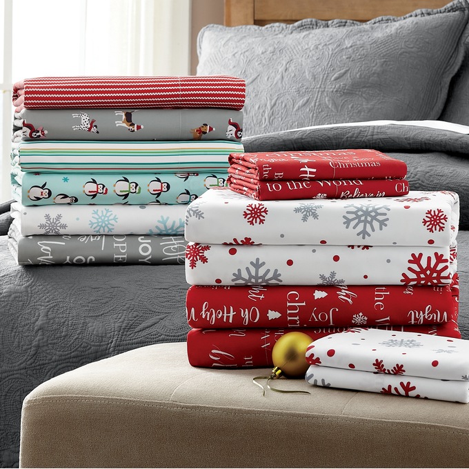 2-Pack Holiday Print Microfiber Flannel Sheets, , large