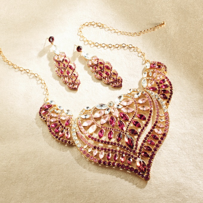 Faceted Ombré Crystal Bib Necklace, , large
