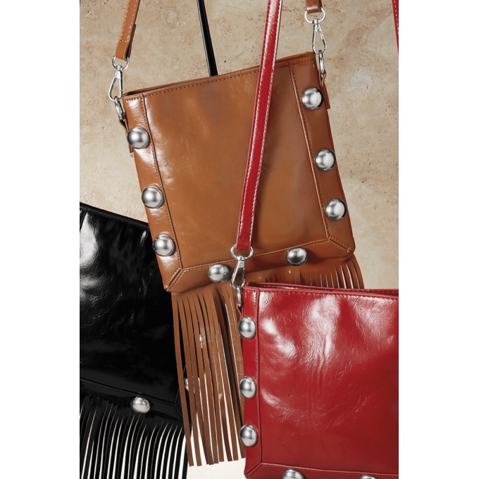 Stud and Fringe Crossbody, Light Brown, large