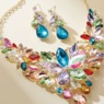 Crystal Shapes/Bib Necklace & Earrings Set, Multicolor Goldtone, large