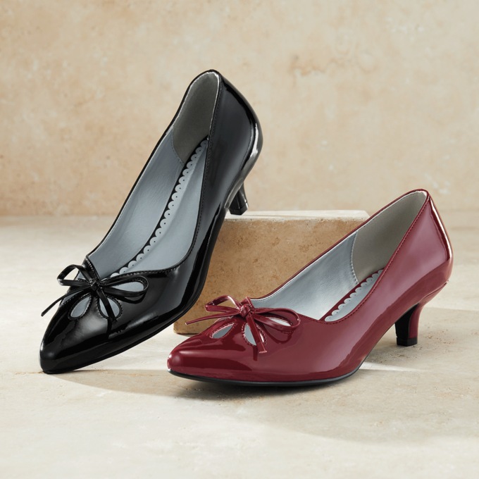 Midnight Velvet Cutout Bow Kitten Heel, , large