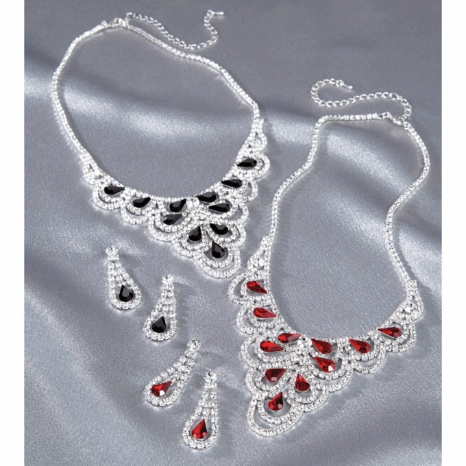 Pear-Cut Crystal Necklace & Earring Set, , large