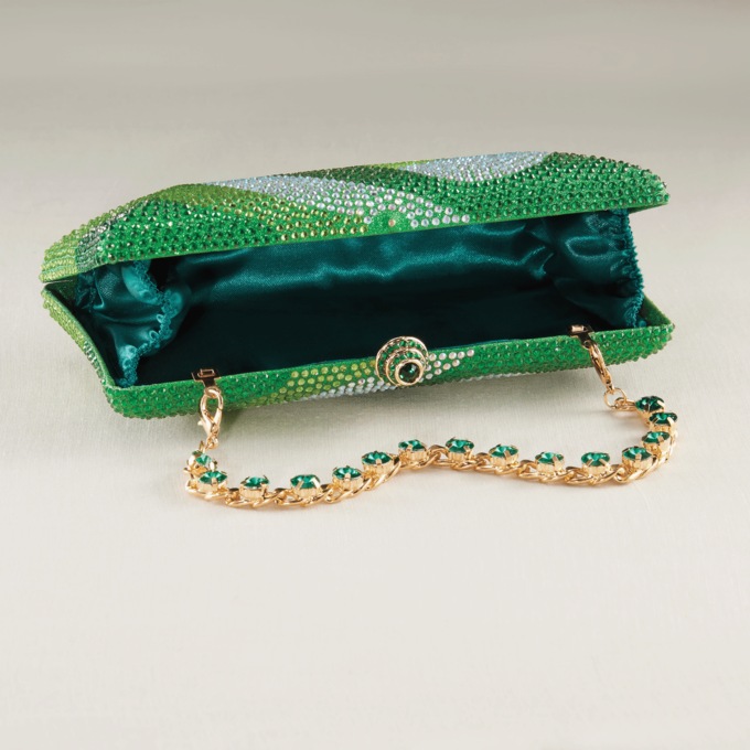 Swirl Rhinestone Clutch Bag, Green, large