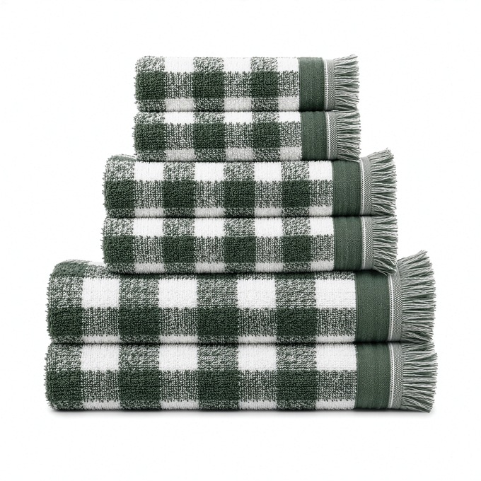 Autumn Bliss Luxury 6-Piece Towel Set, Olive Gingham, large