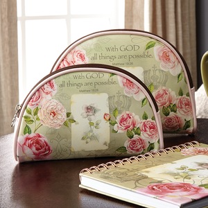 Set of 2 "With God" Cosmetic Bags, , large
