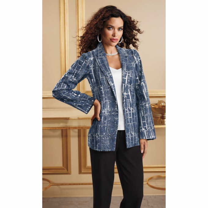 Gloria Denim Sequin Blazer, , large
