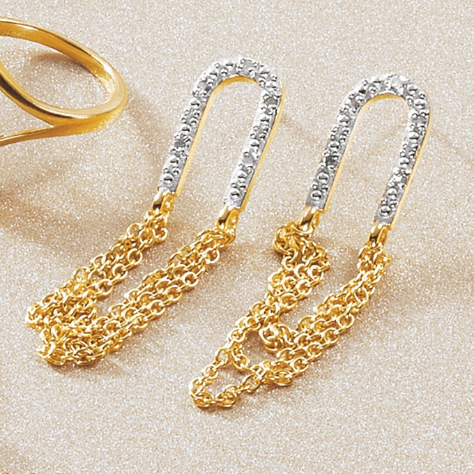 Diamond Arc Chain Earrings, , large