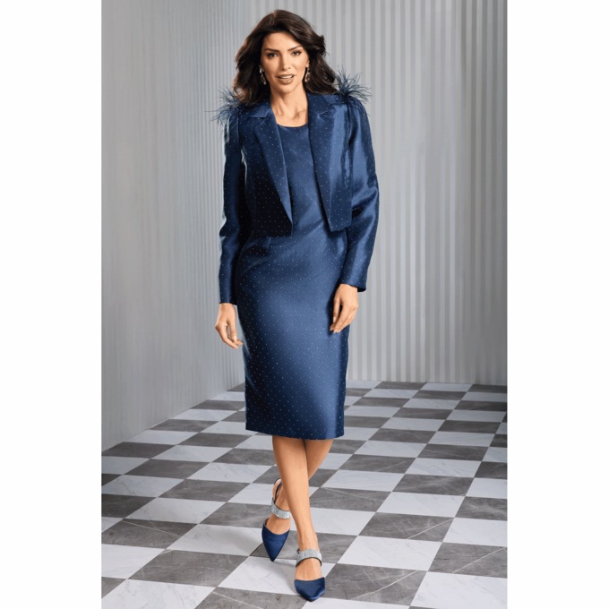 Chrystal Studded Jacket Dress, , large