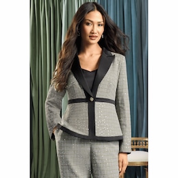 Ashton Houndstooth Sequin Blazer with Rhinestone Button for Women, , large