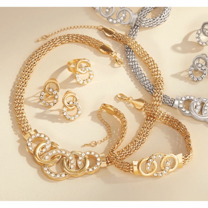 Crystal/Rings Necklace, Bracelet, Earrings & Ring Set, , large