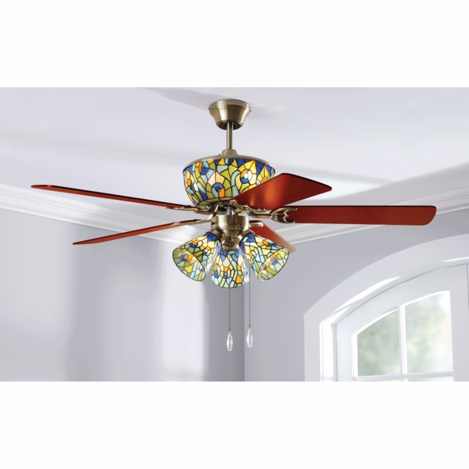 Stained Glass Peacock Ceiling Fan, , large