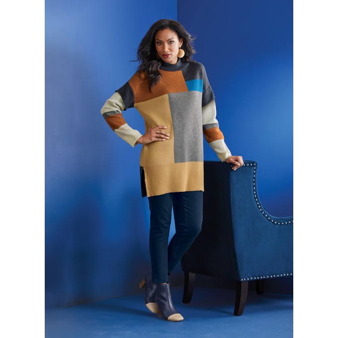 Jessica Colorblock Sweater Tunic, , large
