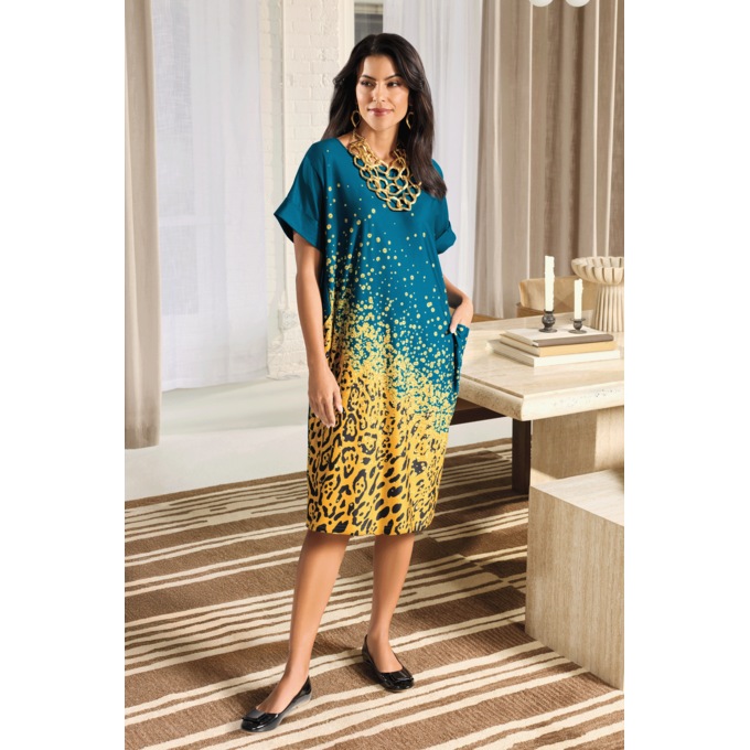 Shenna Diagonal-Print Women's Jersey T-Shirt Dress with Pockets, , large