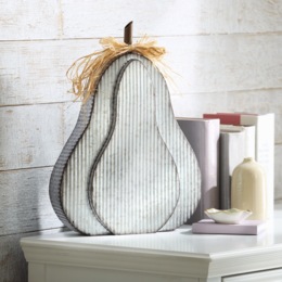Double-Tiered Galvanized Steel Decorative Gourd with Raffia Bow, , large