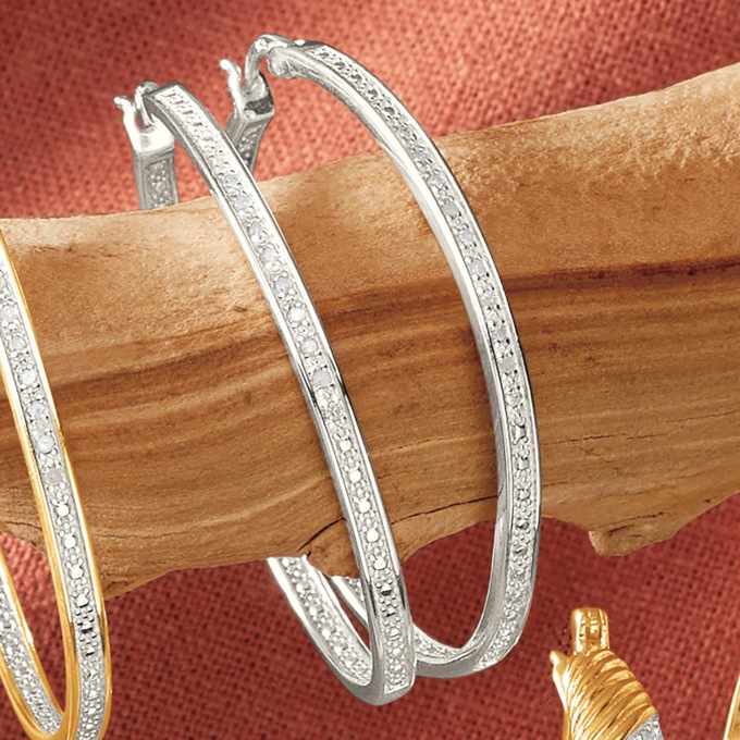 Diamond Round Hoops, , large
