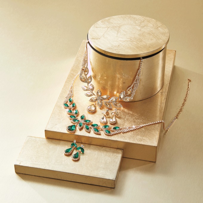 Leafy Crystal Necklace & Earring Set, , large