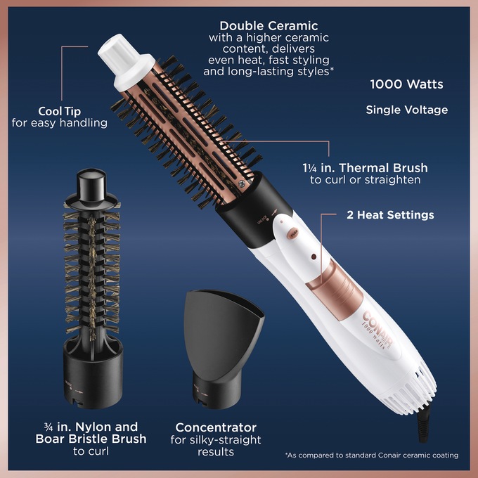 Conair Double Ceramic Ionic 3-in-1 Hot Air Brush with Attachments, Multi, large