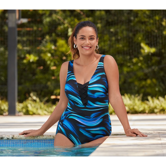 Landslide Lattice-Front Tank Swimsuit, , large