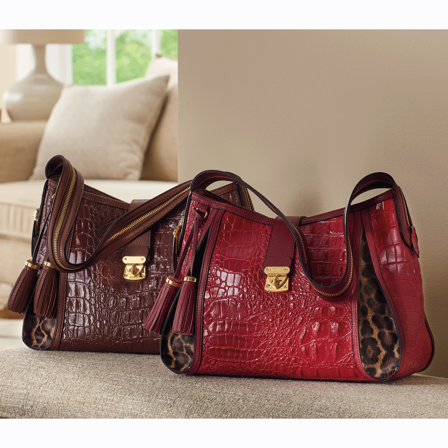 M.C. Handbags Kayden Croco Leather Satchel Midnight Velvet