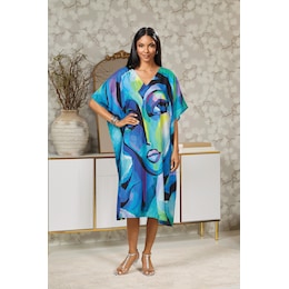 Laila Short Wearable-Art Caftan with Portrait Print, , large