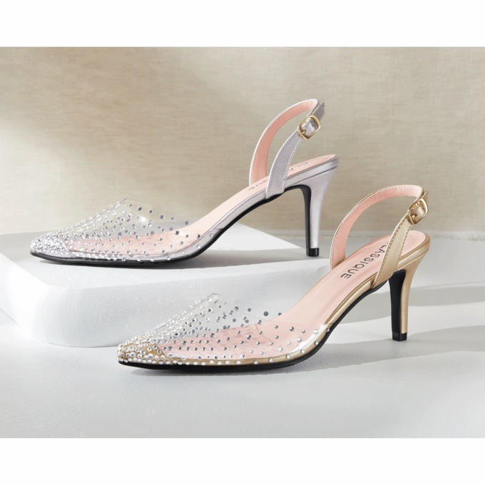 Classique Rhinestone Vinyl Halter Pump, , large