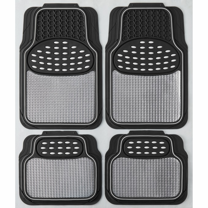 4-Piece Metallic Car Mat Set, Silver, large