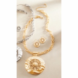 Large Medallion Necklace &amp; Earrings Set, , large