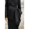 Larissa Lace-Over-Satin Midi Skirt Suit with Wrap Top and Bow Belt, , large