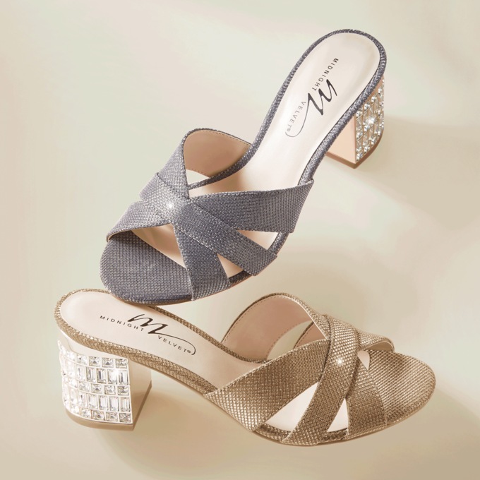 Midnight Velvet Rhinestone-Heel Slide, , large