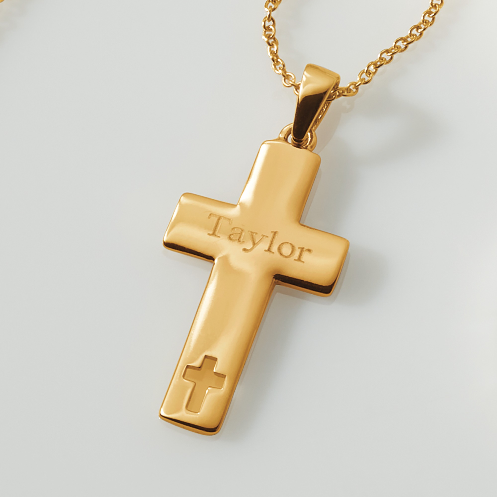 Personalized Name Cutout Cross Pendant, , large