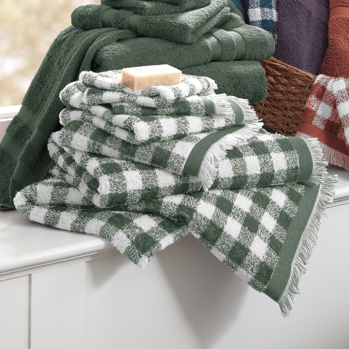 Autumn Bliss Luxury 6-Piece Towel Set, Olive Gingham, large