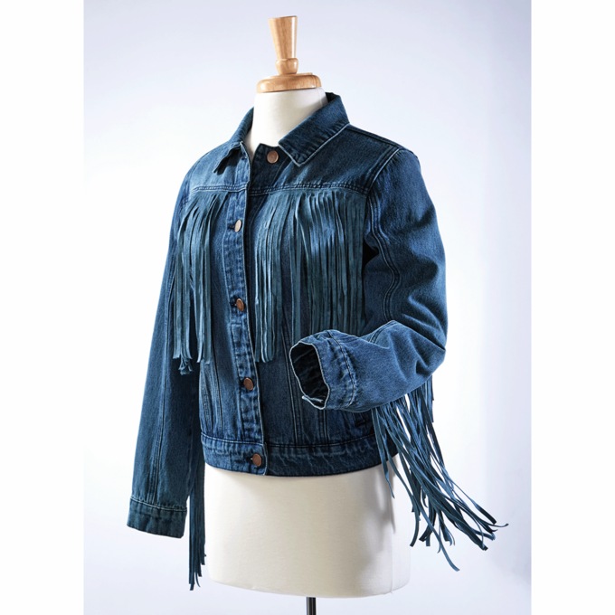 Denim Fringe Jacket, , large