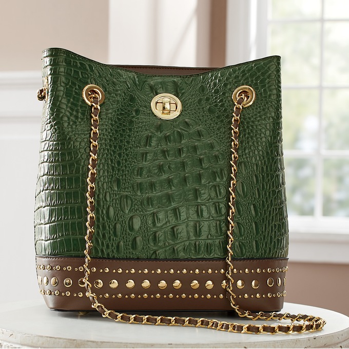 M.C. Handbags Macy Croco Bucket Bag, , large
