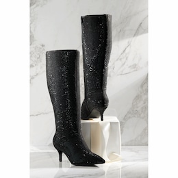 Rhinestone Faux-Suede Studded Boot for Women with Memory Foam and 2.25&quot; Heel, , large