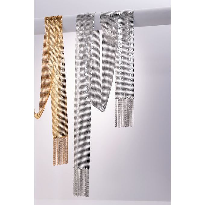 Embellished Aluminum Scarf, Silver, large