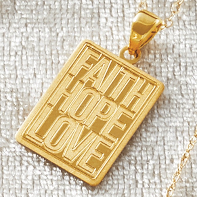 10K Gold Faith Hope Love Rectangular Pendant, , large