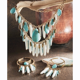 Southwest Faux-Stone Dangle Necklace &amp; Earring Set, , large