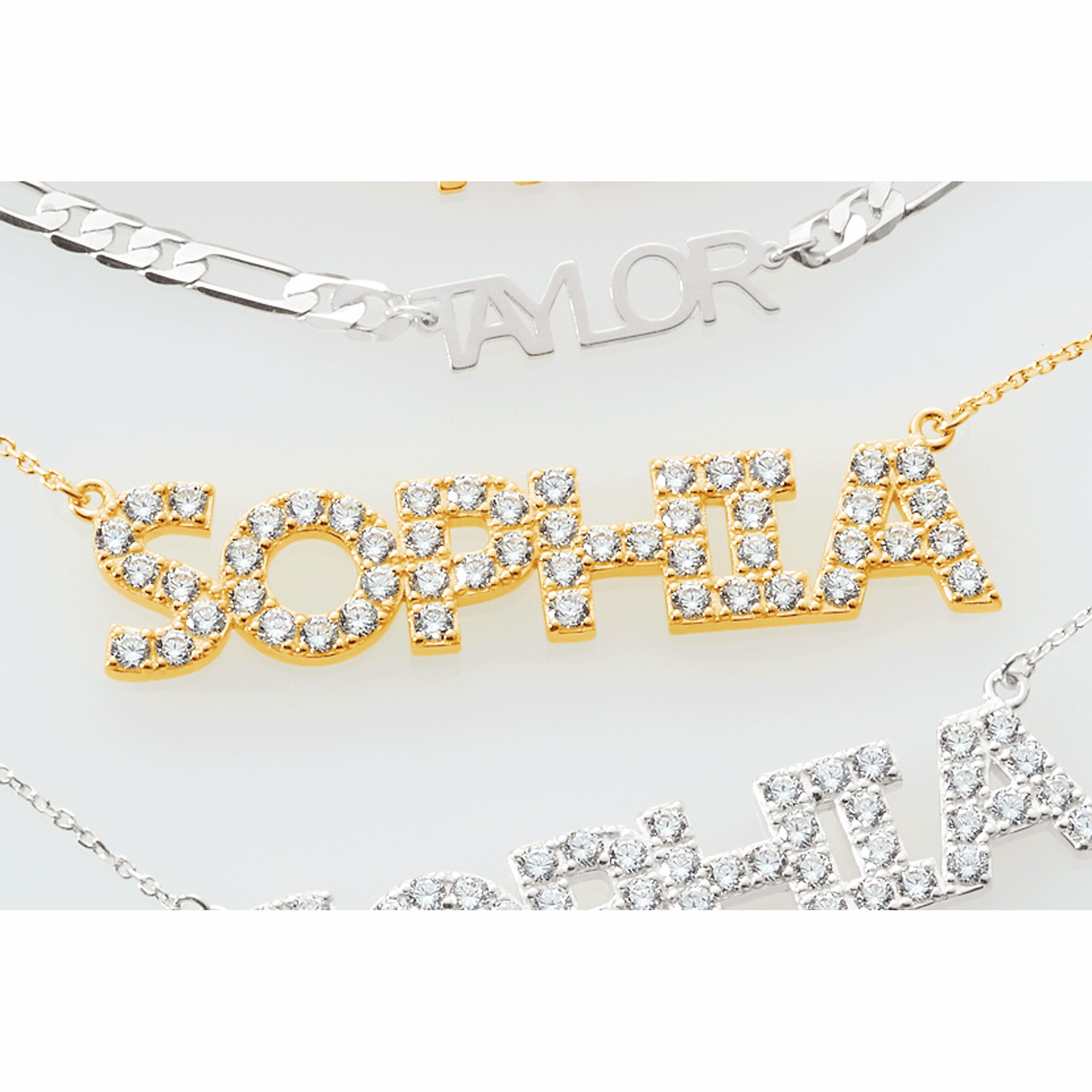 Personalized Name Cubic Zirconia Necklace, Gold over Sterling Silver, large
