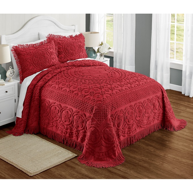 Emily Tufted Floral Cotton Chenille Sham, Red, large