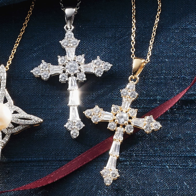 Cubic Zirconia Cross Pendant, , large
