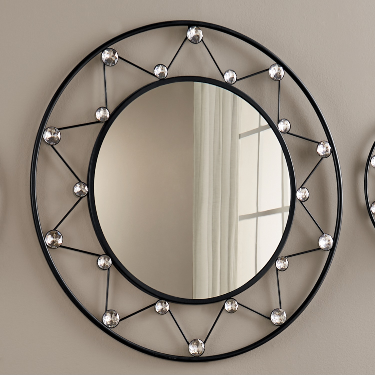 Round Gem Burst Wall Mirror and 2 Round Gem Mirorred Sconces Midnight