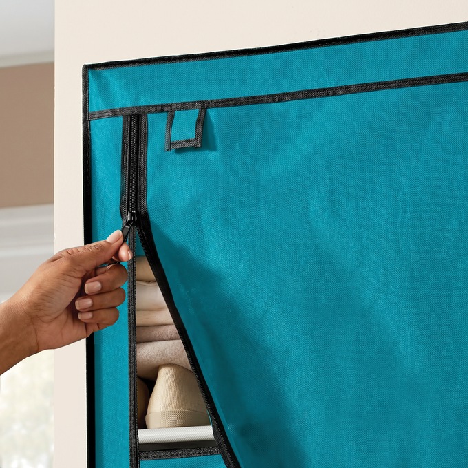 Tall 10-Layer Fabric Shoe Storage Organizer, Teal, large