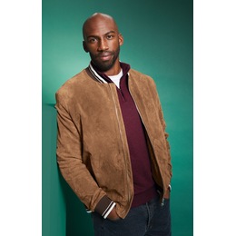 Suede Henley Bomber Jacket, , large
