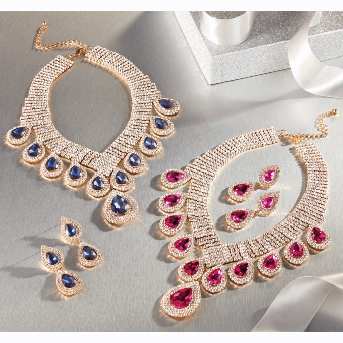 Crystal Pear-Drop Necklace and Earring Set, , large