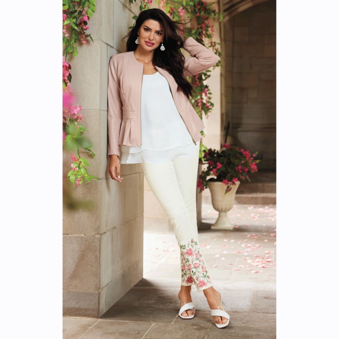 Gracie Floral Embroidered Slim-Leg Jean, , large