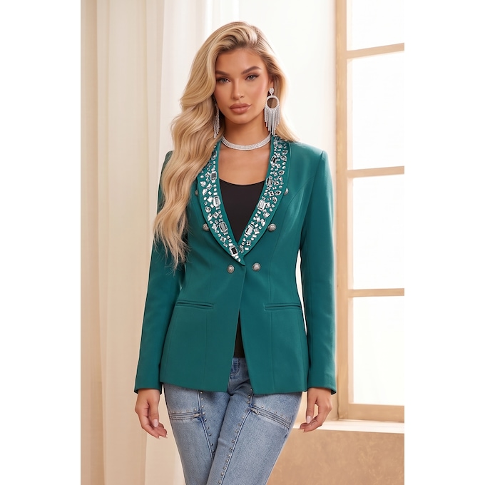 RSVP Women's Blazer with Gemstone Accents, , large