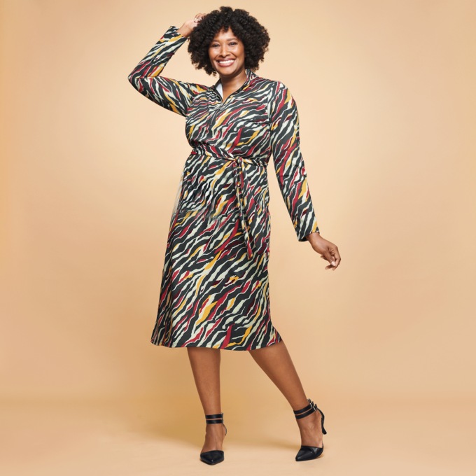 Ayva Bright Zebra-Print Tie-Waist Sheath Dress with Zip Front, , large