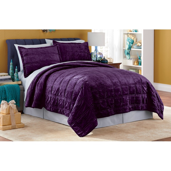Crushed Velvet Quilt, Amethyst, large