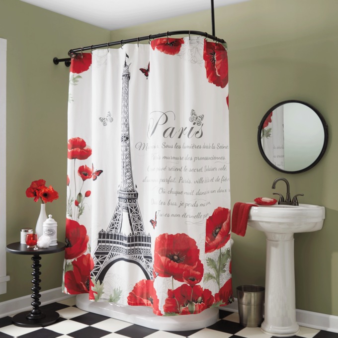 Paris Poppies Shower Curtain, , large